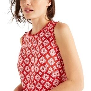 Boden Romaine Geometric Block Print Linen Sleeveless Pom Pom Shift Dress‎